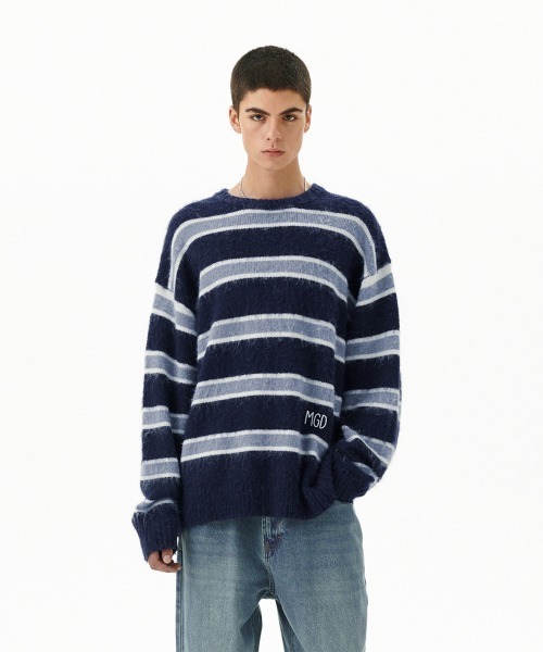 MAHAGRID(マハグリッド)の「『mahagrid/マハグリッド』 HAIRY STRIPE KNIT SWEATER/ヘアリーボーダー ニットシャツ(ニット/セーター・レディース・ネイビー/アイボリー/ボルドー・L/M)」の10枚目の写真