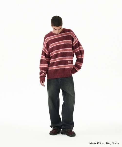 MAHAGRID(マハグリッド)の「『mahagrid/マハグリッド』 HAIRY STRIPE KNIT SWEATER/ヘアリーボーダー ニットシャツ(ニット/セーター・レディース・ネイビー/アイボリー/ボルドー・L/M)」の21枚目の写真