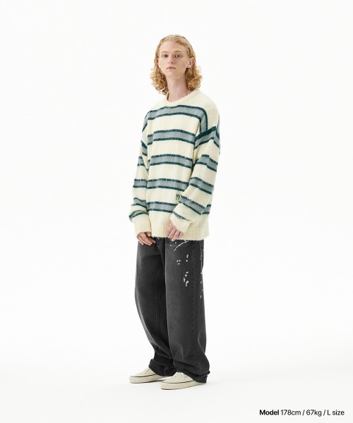 MAHAGRID(マハグリッド)の「『mahagrid/マハグリッド』 HAIRY STRIPE KNIT SWEATER/ヘアリーボーダー ニットシャツ(ニット/セーター・レディース・ネイビー/アイボリー/ボルドー・L/M)」の8枚目の写真