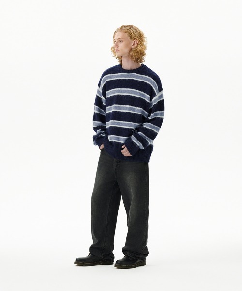 MAHAGRID(マハグリッド)の「『mahagrid/マハグリッド』 HAIRY STRIPE KNIT SWEATER/ヘアリーボーダー ニットシャツ(ニット/セーター・レディース・ネイビー/アイボリー/ボルドー・L/M)」の13枚目の写真