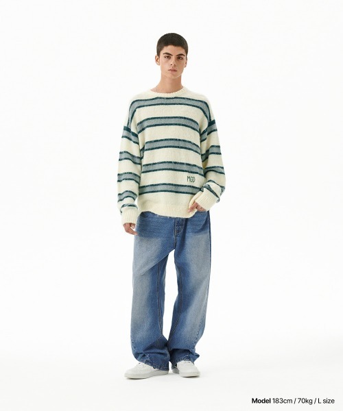 MAHAGRID(マハグリッド)の「『mahagrid/マハグリッド』 HAIRY STRIPE KNIT SWEATER/ヘアリーボーダー ニットシャツ(ニット/セーター・レディース・ネイビー/アイボリー/ボルドー・L/M)」の9枚目の写真