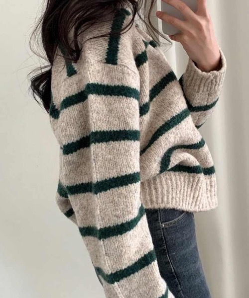 SHEPP(シープ)の「襟付きボーダーショートニットポロ(ニット/セーター・レディース・グリーン/ブルー/レッド・F)」の5枚目の写真