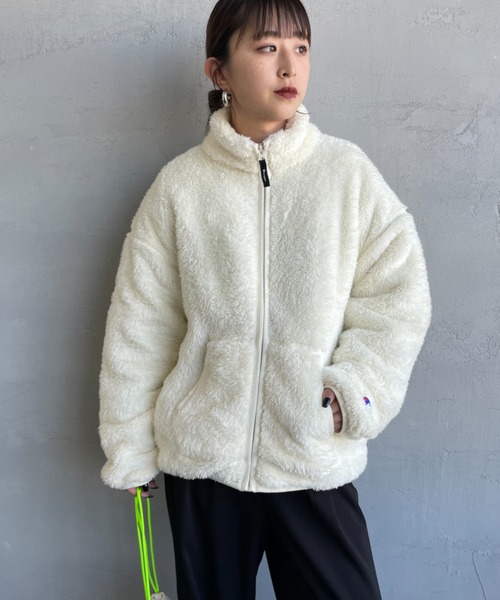 【Champion／チャンピオン】ジップアップフリース ボアブルゾン・Mホワイト WEB先行予約】[Champion/チャンピオン] ボアフリース ジップ