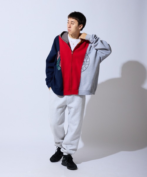 セール】クレイジーパターン リメイク ジップアップパーカー（パーカー