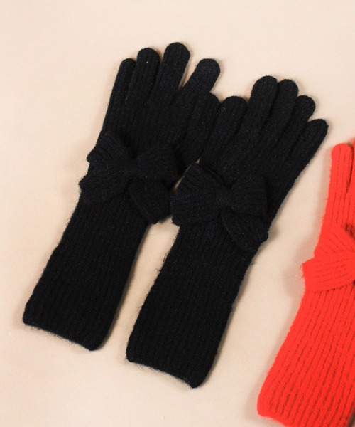 Casselini（キャセリーニ）の「Casselini(キャセリーニ)ロングニットリボングローブ（手袋・レディース・レッド/ベージュ/ブラック・FREE）」の9枚目の写真