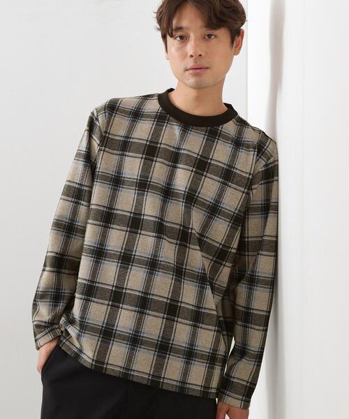 THE SHOP TK （ザ ショップ ティーケー ）の「チェックジャカードプルオーバー（Tシャツ/カットソー・メンズ・ブルー系その他3/ダークブラウン系1/ベージュ系その他5・02/03/04）」の2枚目の写真