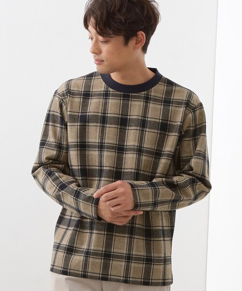 THE SHOP TK （ザ ショップ ティーケー ）の「チェックジャカードプルオーバー（Tシャツ/カットソー・メンズ・ブルー系その他3/ダークブラウン系1/ベージュ系その他5・02/03/04）」の3枚目の写真