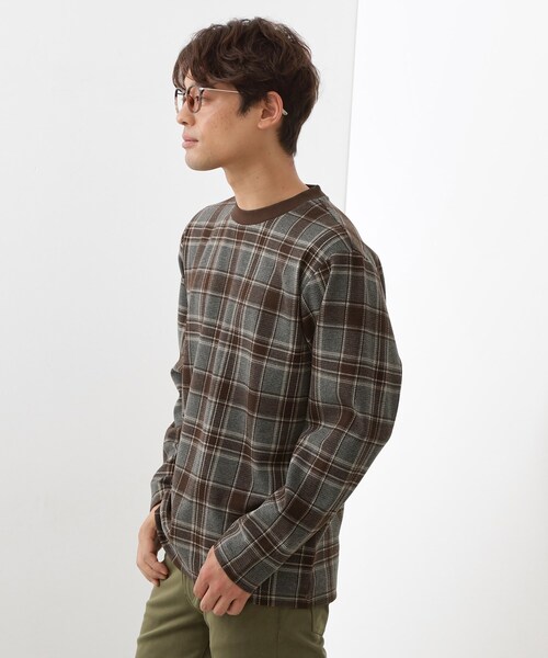 THE SHOP TK （ザ ショップ ティーケー ）の「チェックジャカードプルオーバー（Tシャツ/カットソー・メンズ・ブルー系その他3/ダークブラウン系1/ベージュ系その他5・02/03/04）」の4枚目の写真