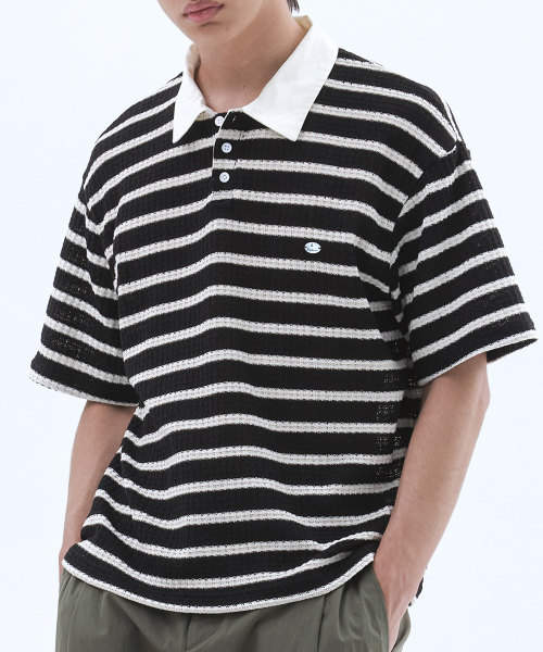 TRIP LE SENS(トリップ ル センス)の「サーファーストライプワッフルカラーTシャツ_ブラック(ポロシャツ・メンズ・その他・MEDIUM/LARGE)」の2枚目の写真