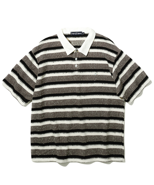TRIP LE SENS(トリップ ル センス)の「サーファーストライプワッフルカラーTシャツ_ブラック(ポロシャツ・メンズ・その他・MEDIUM/LARGE)」の4枚目の写真