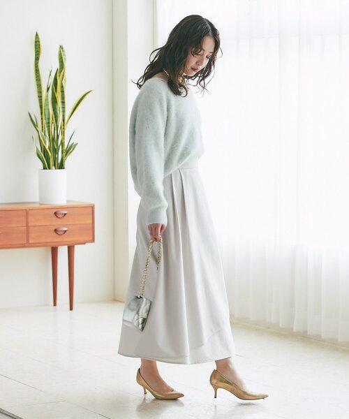 La boutique BonBon(ラブティックボンボン)の「【春まで使える!・お上品シルエット】アシメラップ風フレアスカート(スカート・レディース・オフホワイト/グレイッシュベージュ/ピンク・36/38)」の4枚目の写真