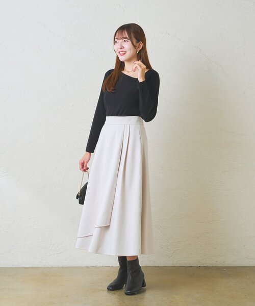 La boutique BonBon(ラブティックボンボン)の「【春まで使える!・お上品シルエット】アシメラップ風フレアスカート(スカート・レディース・オフホワイト/グレイッシュベージュ/ピンク・36/38)」の12枚目の写真