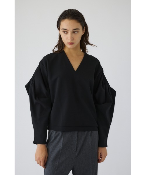 RIM.ARK（リムアーク）の「Volume sleeve v-neck PO ボリュームスリーブブイネックプルオーバー（Tシャツ/カットソー・レディース・ライトグレー/ブラック/ネイビー・FREE）」の4枚目の写真