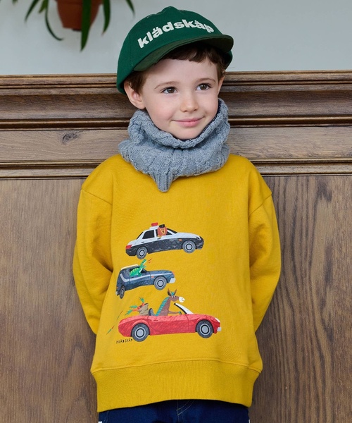 kladskap(クレードスコープ)の「動物と恐竜と車トレーナー(スウェット・キッズ・マスタード/サックスブルー・90cm/100cm/110cm/120cm/130cm)」の2枚目の写真