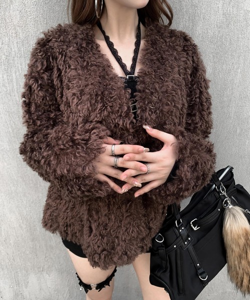 【初期】2002AW WHIZ LIMITED ブラウン ファー ジャケット フェイクファーノーカラージャケット（その他アウター）｜VEILA