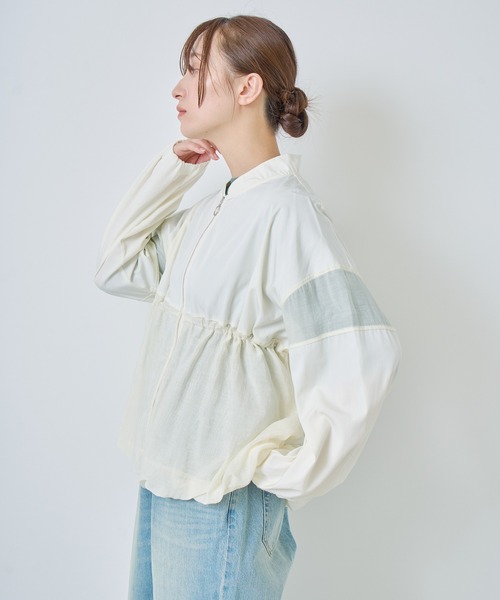 Kelen(ケレン)の「「KELEN / ケレン」シアーコンビエアリーブルゾン(ブルゾン・レディース・オフホワイト/ブラック/サックスブルー・S/M)」の2枚目の写真