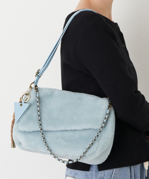 CIAOPANIC TYPY（チャオパニックティピー）の「ミラーチャーム付きアソート素材フラップチェーンBAG（ショルダーバッグ・レディース・アイボリー/ブラック/サックスブルー/ブラウン・ONE SIZE）」の4枚目の写真
