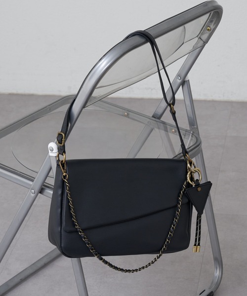 セール】ミラーチャーム付きアソート素材フラップチェーンBAG