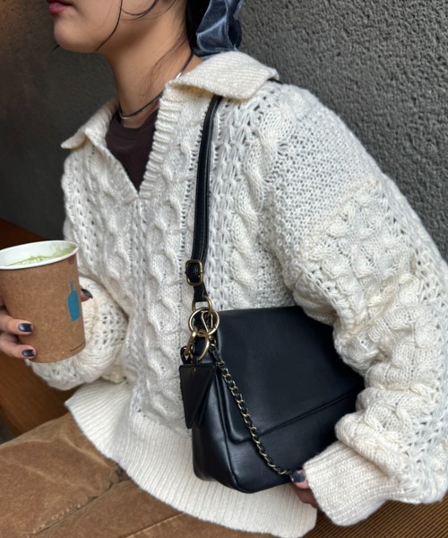 CIAOPANIC TYPY（チャオパニックティピー）の「ミラーチャーム付きアソート素材フラップチェーンBAG（ショルダーバッグ・レディース・アイボリー/ブラック/サックスブルー/ブラウン・ONE SIZE）」の6枚目の写真