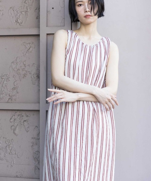 Munich（ミューニック）の「【Turkey】ストライプドローストリングワンピース（ワンピース・レディース・ネイビー/レッド/グレイッシュベージュ・FREE）」の3枚目の写真