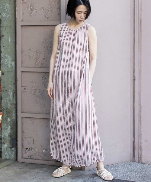 Munich（ミューニック）の「【Turkey】ストライプドローストリングワンピース（ワンピース・レディース・ネイビー/レッド/グレイッシュベージュ・FREE）」の4枚目の写真