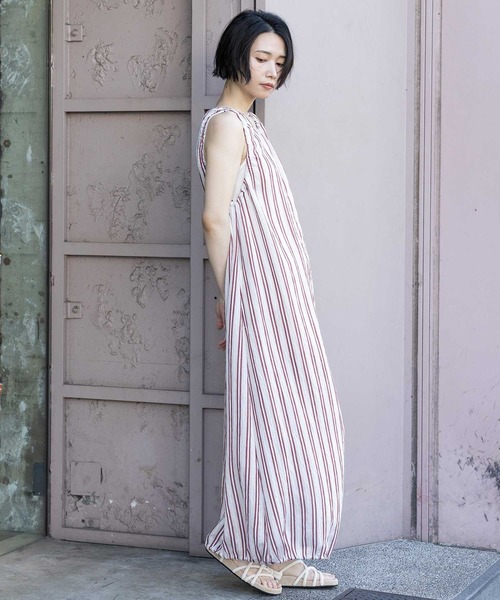 Munich（ミューニック）の「【Turkey】ストライプドローストリングワンピース（ワンピース・レディース・ネイビー/レッド/グレイッシュベージュ・FREE）」の5枚目の写真