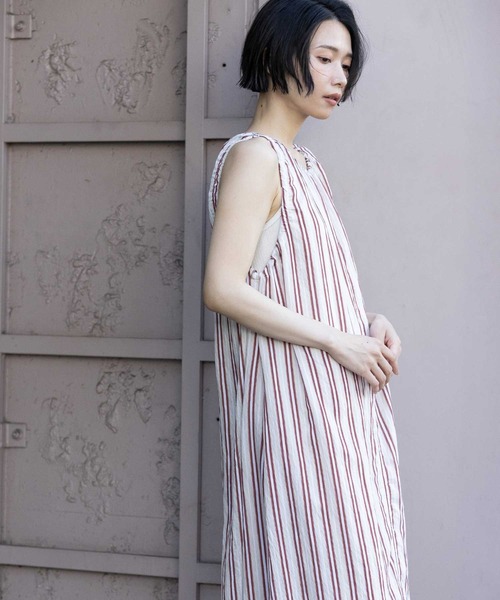 Munich（ミューニック）の「【Turkey】ストライプドローストリングワンピース（ワンピース・レディース・ネイビー/レッド/グレイッシュベージュ・FREE）」の9枚目の写真