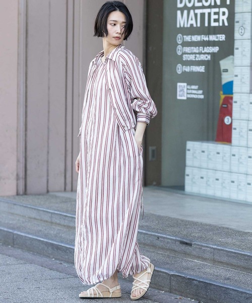 Munich（ミューニック）の「【Turkey】ストライプドローストリングワンピース（ワンピース・レディース・ネイビー/レッド/グレイッシュベージュ・FREE）」の10枚目の写真