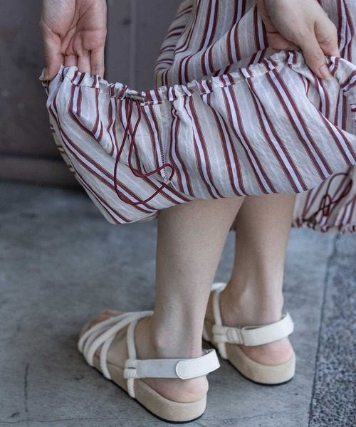 Munich（ミューニック）の「【Turkey】ストライプドローストリングワンピース（ワンピース・レディース・ネイビー/レッド/グレイッシュベージュ・FREE）」の15枚目の写真