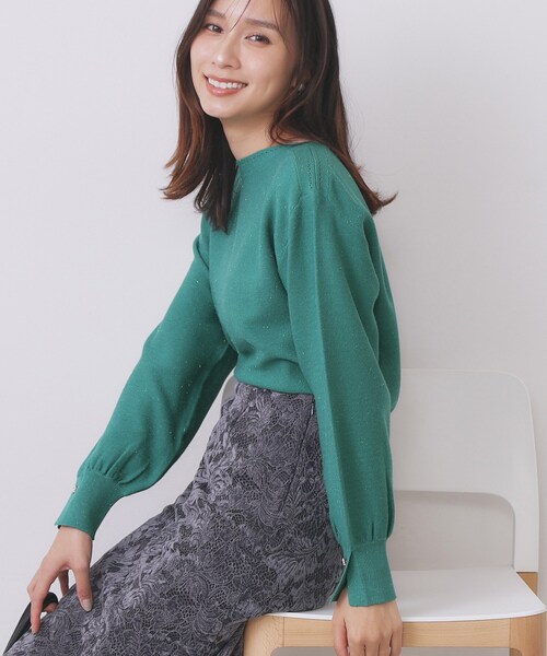 index（インデックス）の「ラメガーター編みボートネックニット【洗濯機OK】《8col/XS～LL》（ニット/セーター・レディース・ピンク/ダークグリーン系7/ネイビー/チャコール/イエロー系その他/サックスブルー/グレー系4/オフホワイト・34/36/38/40/42）」の4枚目の写真