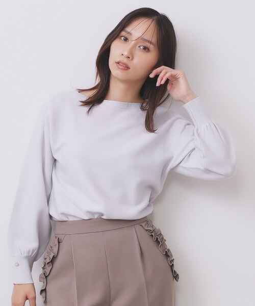 index（インデックス）の「ラメガーター編みボートネックニット【洗濯機OK】《8col/XS～LL》（ニット/セーター・レディース・ピンク/ダークグリーン系7/ネイビー/チャコール/イエロー系その他/サックスブルー/グレー系4/オフホワイト・34/36/38/40/42）」の6枚目の写真