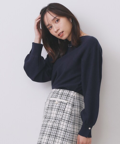 index（インデックス）の「ラメガーター編みボートネックニット【洗濯機OK】《8col/XS～LL》（ニット/セーター・レディース・ピンク/ダークグリーン系7/ネイビー/チャコール/イエロー系その他/サックスブルー/グレー系4/オフホワイト・34/36/38/40/42）」の9枚目の写真