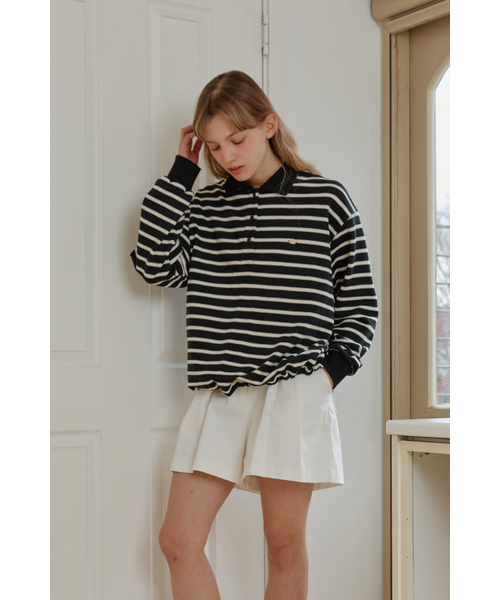 ANOETIC(アノエティック)の「ANC STRIPE STRING RUGBY SWEATSHIRTS_BLACK(スウェット・レディース・ブラック・FREE)」の3枚目の写真