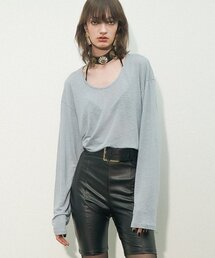 UネックリネンスラブTシャツ[グレー(ユニセックス)]_UTT-ST53