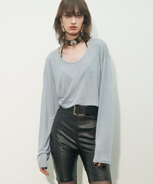 UNTAGE（アンテージ）の「UネックリネンスラブTシャツ[グレー(ユニセックス)]_UTT-ST53（Tシャツ/カットソー・レディース・その他・FREE）」の2枚目の写真