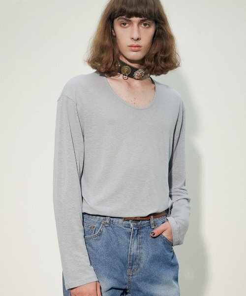 UNTAGE（アンテージ）の「UネックリネンスラブTシャツ[グレー(ユニセックス)]_UTT-ST53（Tシャツ/カットソー・レディース・その他・FREE）」の3枚目の写真