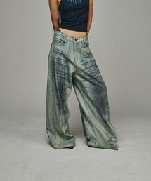 BLR（ビーエルアール）の「Green Printed Wide Denim Pants（デニムパンツ）」