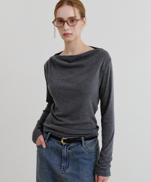 BIBYSEOB（バイバイソプ）の「カウルネックロングスリーブTシャツチャコール[T53]（Tシャツ/カットソー・レディース・チャコール・FREE）」の2枚目の写真