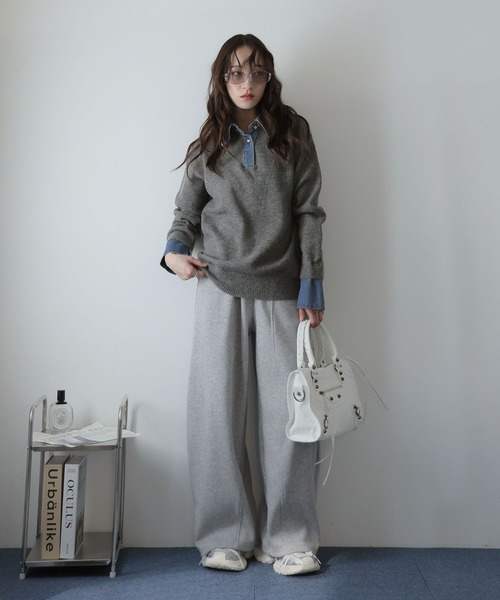 Girly Doll(ガーリードール)の「デニムドッキングニットプルオーバー(ニット/セーター・レディース・グレー/ボルドー/ネイビー・F)」の9枚目の写真