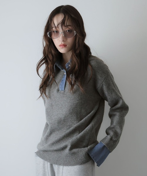 Girly Doll(ガーリードール)の「デニムドッキングニットプルオーバー(ニット/セーター・レディース・グレー/ボルドー/ネイビー・F)」の15枚目の写真