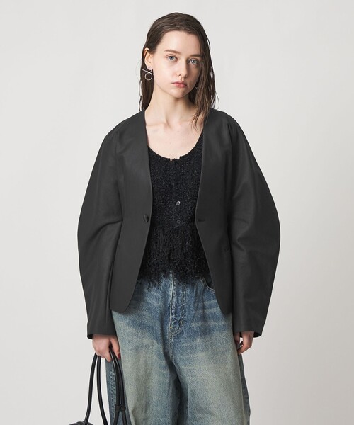 ASTRAET（アストラット）の「＜ASTRAET＞コットン シェイプ ノーカラージャケット（ノーカラージャケット・レディース・ブラック・FREE）」の3枚目の写真