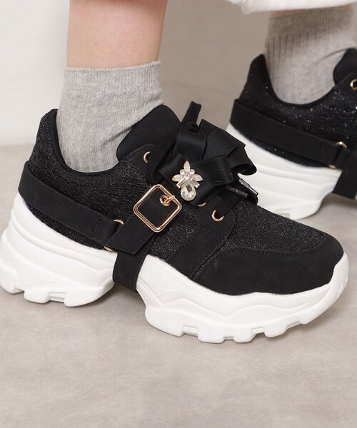 ESPERANZA（エスペランサ）の「ツインリボンベルト付きラメスニーカー（スニーカー・レディース・ホワイト系9/ブラック系8/ベージュ系8・LL/M/L/S）」の8枚目の写真