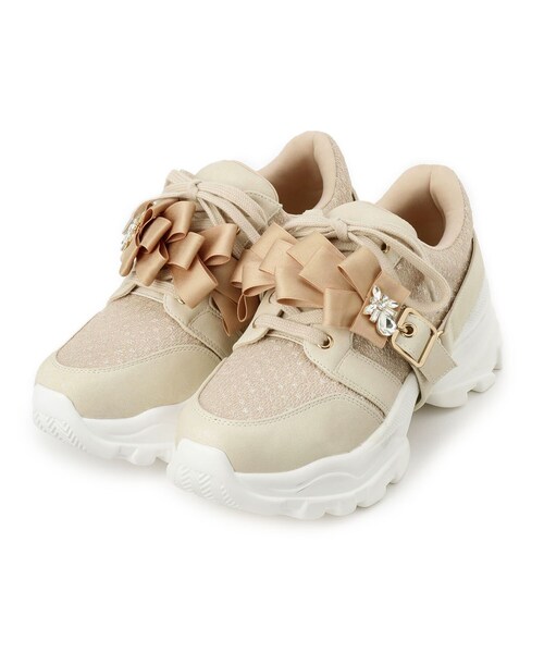 ESPERANZA（エスペランサ）の「ツインリボンベルト付きラメスニーカー（スニーカー・レディース・ホワイト系9/ブラック系8/ベージュ系8・LL/M/L/S）」の16枚目の写真