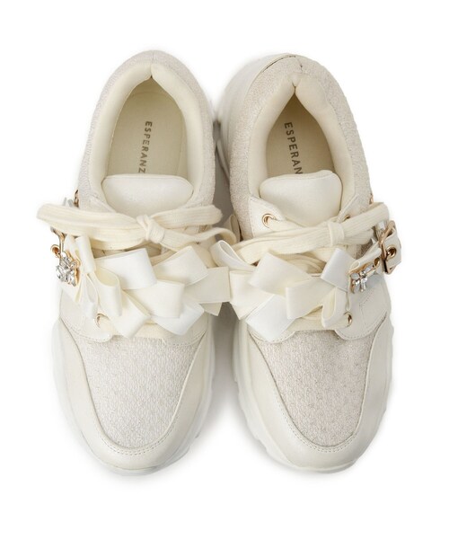 ESPERANZA（エスペランサ）の「ツインリボンベルト付きラメスニーカー（スニーカー・レディース・ホワイト系9/ブラック系8/ベージュ系8・LL/M/L/S）」の21枚目の写真