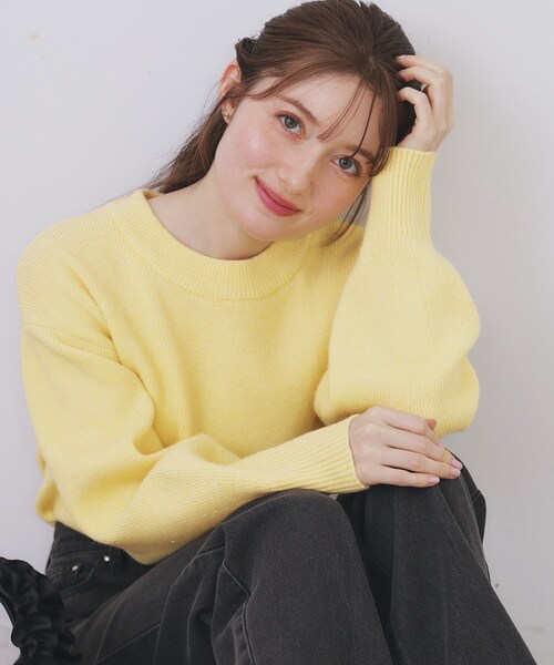 index（インデックス）の「モックネックボクシーラメニット【洗濯機OK】《7col》（ニット/セーター・レディース・ブラック/オフホワイト/グレー/ライトイエロー系/ブルー系5/パープル/ピンク系1・36/38/40/42）」の6枚目の写真