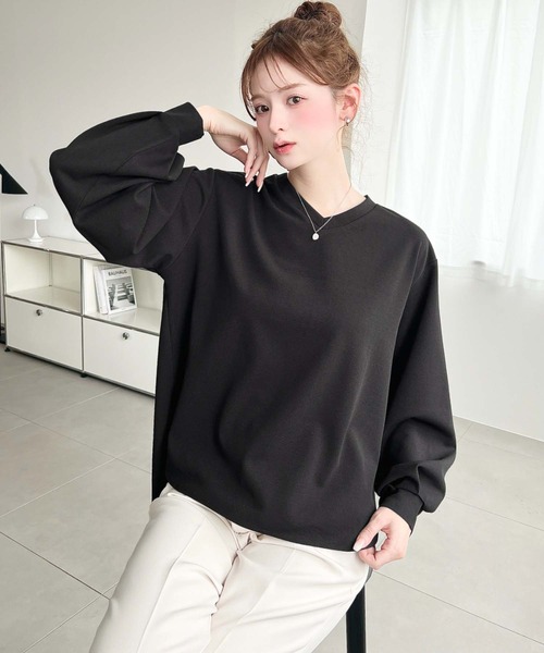 moment+(モーメントプラス)の「しわになりにくい長袖ストレッチジョーゼットVネックTブラウス(Tシャツ/カットソー・レディース・ブラック/ネイビー/オフホワイト・M/L)」の10枚目の写真