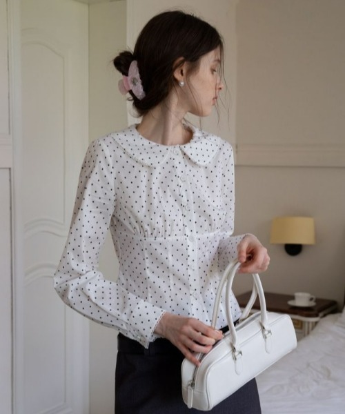 gossip!ロサンゼルス(ゴシップロサンゼルス)の「【Y2Kガーリー】レトロドット柄長袖ブラウス(シャツ/ブラウス・レディース・ホワイト・M)」の3枚目の写真