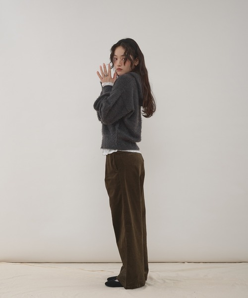 MUHET(ミュエータ)の「shaggy hooded ribbon knit cardigan / リボン付きフードカーディガン(カーディガン/ボレロ・レディース・ネイビー/ブラウン/カーキ/チャコールグレー・FREE)」の21枚目の写真