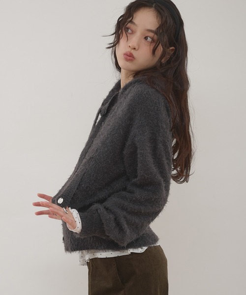 MUHET(ミュエータ)の「shaggy hooded ribbon knit cardigan / リボン付きフードカーディガン(カーディガン/ボレロ・レディース・ネイビー/ブラウン/カーキ/チャコールグレー・FREE)」の17枚目の写真