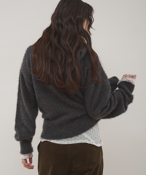 MUHET(ミュエータ)の「shaggy hooded ribbon knit cardigan / リボン付きフードカーディガン(カーディガン/ボレロ・レディース・ネイビー/ブラウン/カーキ/チャコールグレー・FREE)」の18枚目の写真
